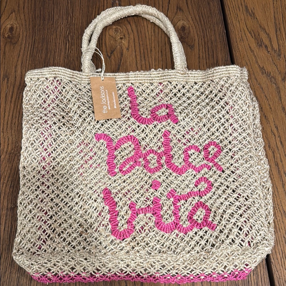 JACKSON Pink and Cream Tote with Woven Texture